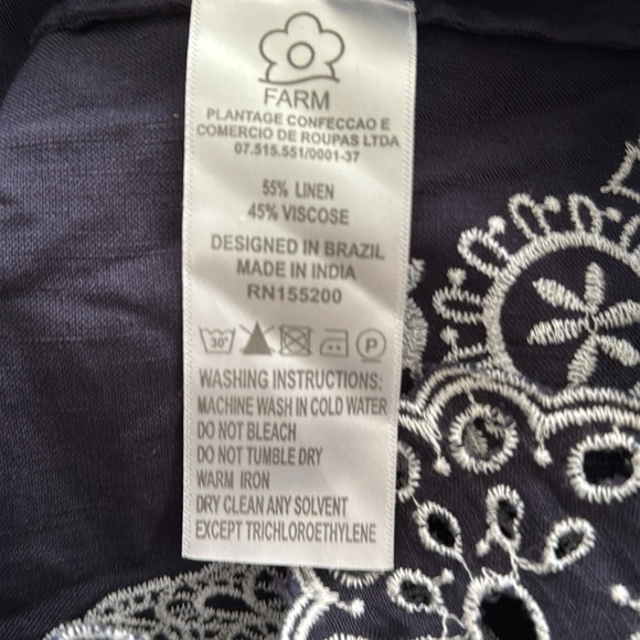 Farm Rio x Anthro Jackie Embroidered Linen Off-Shoulder Pineapple Navy Romper S - Picture 12 of 13